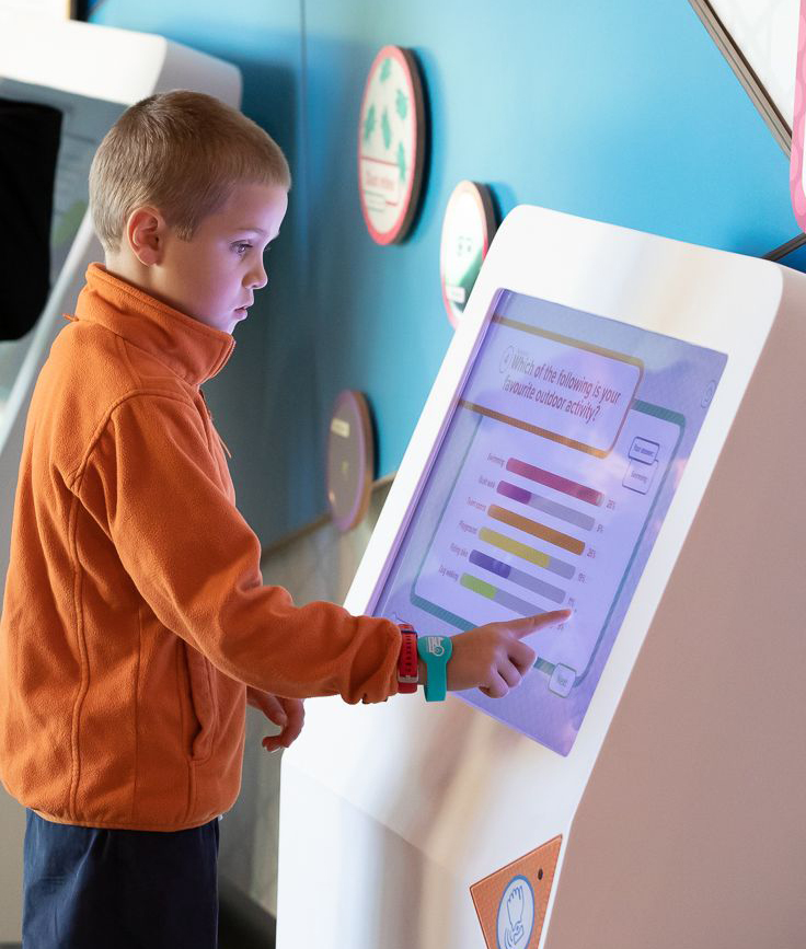 Testing out the interactive games at the Discovery Centre