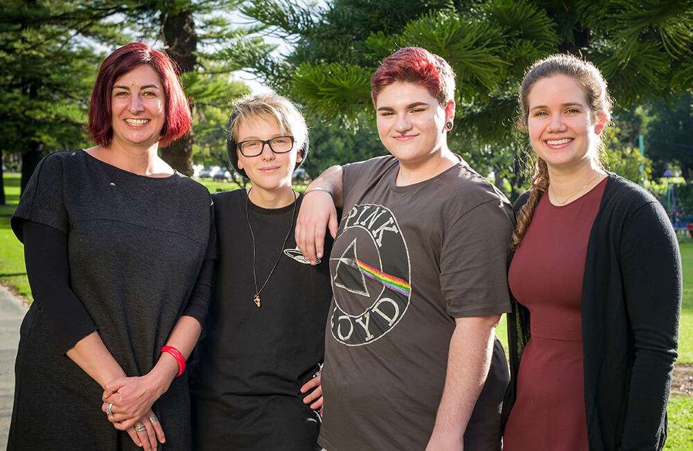 Dr Ashleigh Lin, Trans Pathways ambassadors Leon and Drew, Penelope Strauss